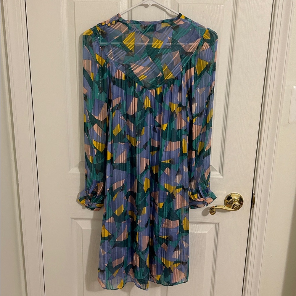 Coach 1941 Bold Geo Geometric Yoke Mini Dress Gold Thread New Size 0 Flowy - Picture 10 of 16